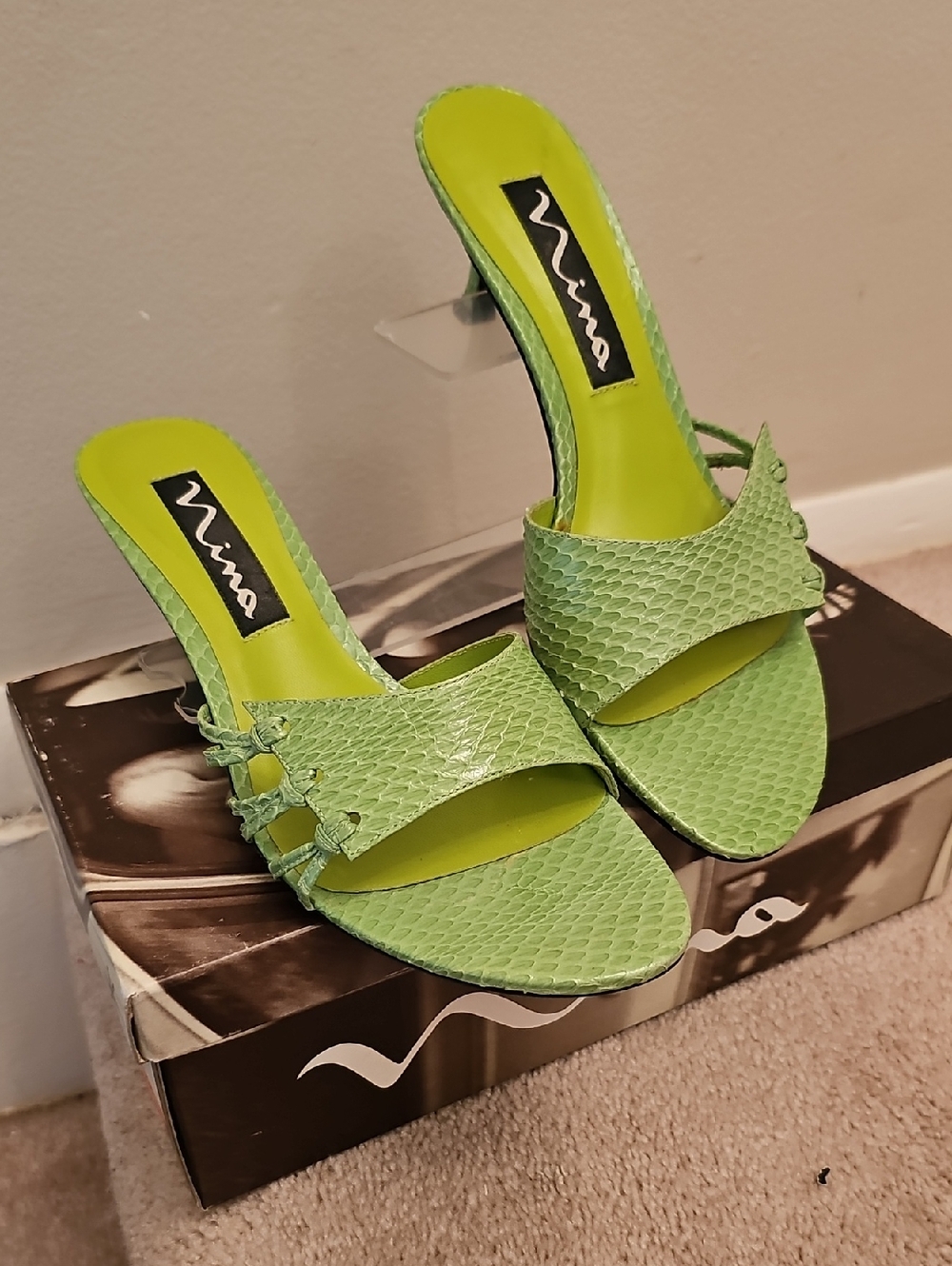 Nina Lime Green Textured Slip-On Heels